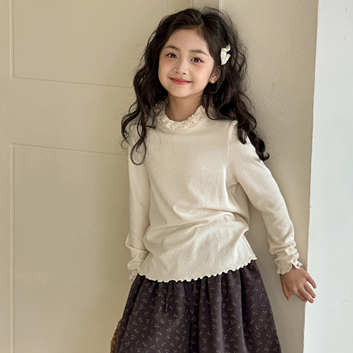 女童打底衫秋装新款大童长袖T恤秋冬加厚超好看白色儿童内搭上衣