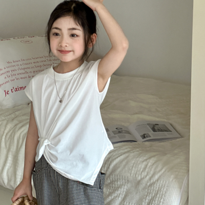 女童短袖T恤2026夏季新款青少年女孩设计感中大童不规则下摆上衣