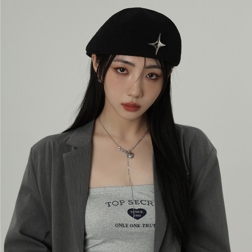 韩国ins四芒星薄款透气贝雷帽女