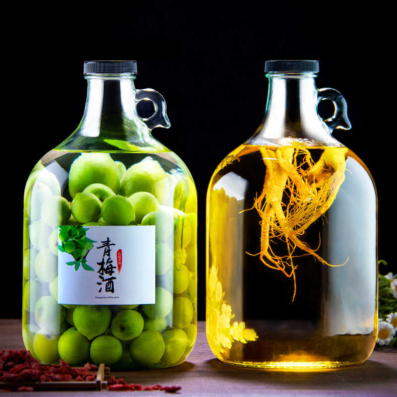 家用大口泡酒瓶青梅杨梅酒瓶加州葡萄酒瓶人参瓶密封大容量五斤