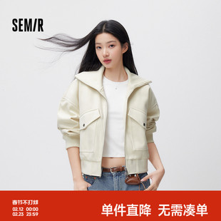 森马外套女春季落肩宽松大翻领夹棉夹克盐系慵懒潮酷高街时尚上衣