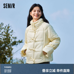 插肩袖 森马棉服女蝴蝶结少女感甜美冬2023新款 立领肌理面包服宽松