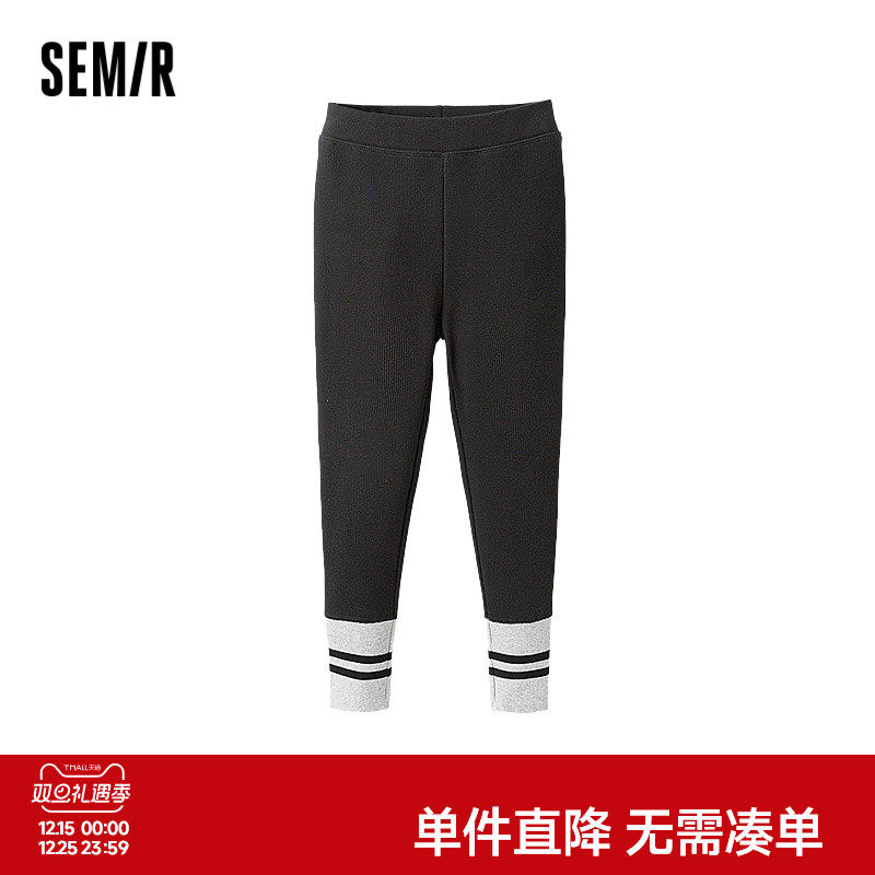 森马儿童打底裤2024年新款加绒弹力修身长裤灯芯绒裤子冬季女童装