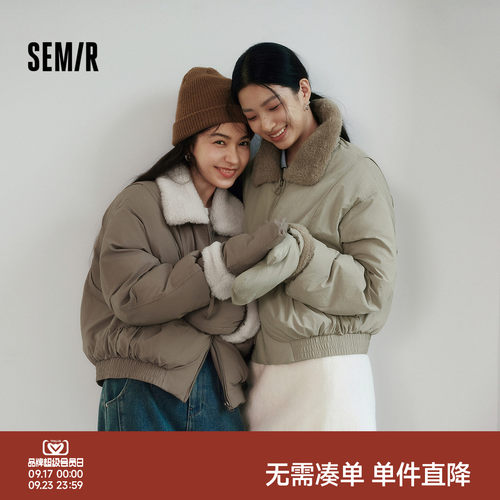 森马毛绒翻领手套宽松肌理棉服女
