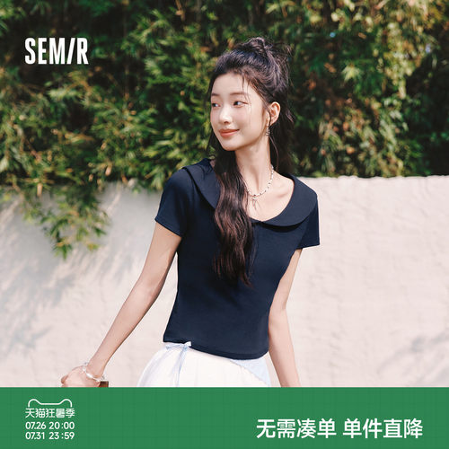 森马娃娃领正肩纯色短款POLO衫女