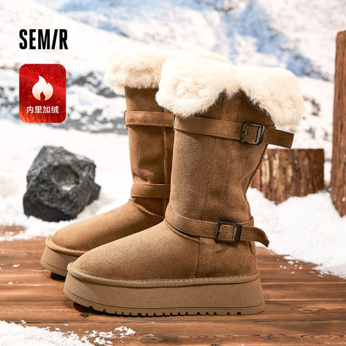 Semir女鞋雪地靴加绒厚底棉鞋