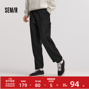 裤 磨毛工装 时尚 简约宽松束脚裤 森马休闲裤 子弹力松紧腰长裤 男冬季