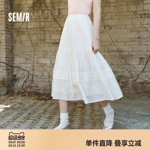 森马拼接蕾丝波点松紧腰半身裙女