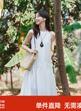 森马连衣裙女海边度假挂脖长裙2025夏季新款浅春系Dress in light