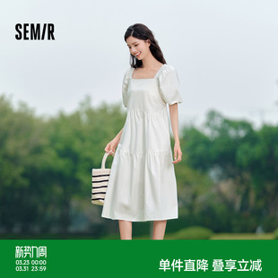 娃娃裙甜美可爱女装 森马连衣裙女方领裙子2024夏季 法式 泡泡袖 新款