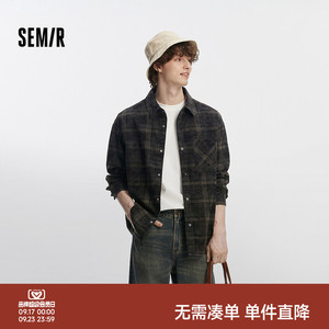 森马复古牛仔宽松翻领长袖衬衫男