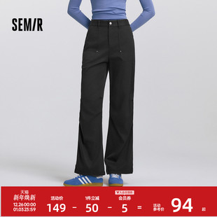 风户外潮酷街头潮流阔腿裤 森马休闲裤 简约工装 半松紧腰长裤 女春季