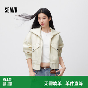 森马外套女春季落肩宽松大翻领夹棉夹克盐系慵懒潮酷高街时尚上衣