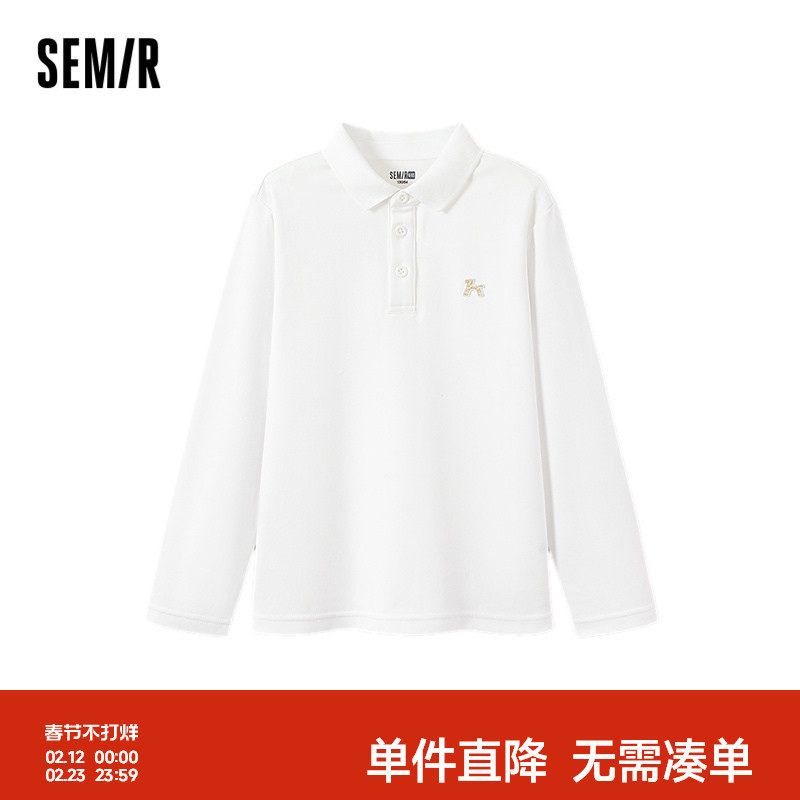 森马儿童25秋男中童T恤纯棉POLO衫简约百搭长袖翻领上衣内搭刺绣