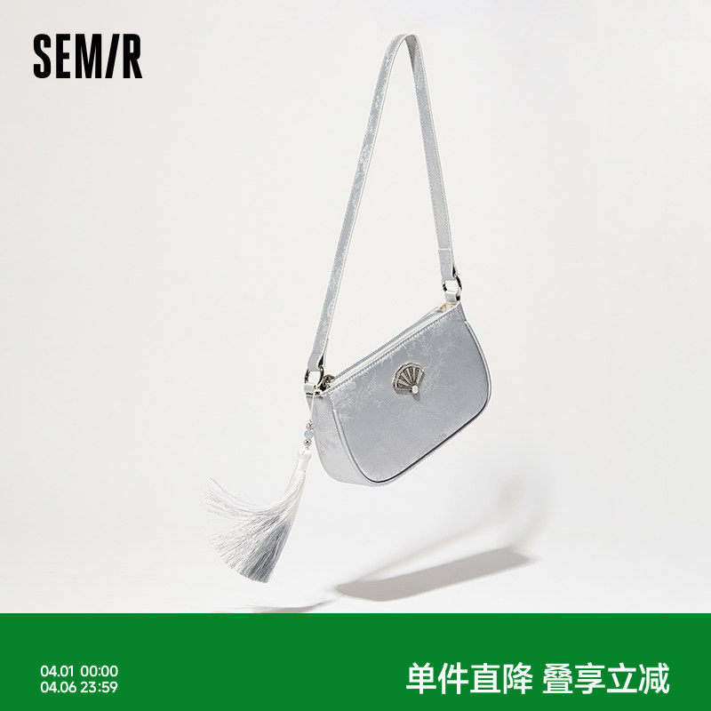 森马包包腋下包女银色包包新中式手提包典雅国风斜挎包时尚单肩包