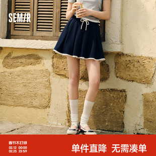 森马半身裙女蕾丝花边百褶裙温柔俏皮2025夏季新款松紧腰短裙甜美