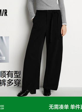 森马休闲裤女易打理西裤黑色长裤25冬新款阔腿裤通勤裤子女裤320G