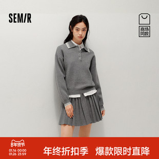 百褶短裙2025新款 女冬撞色polo衫 学院风两件套 森马套装 商场同款