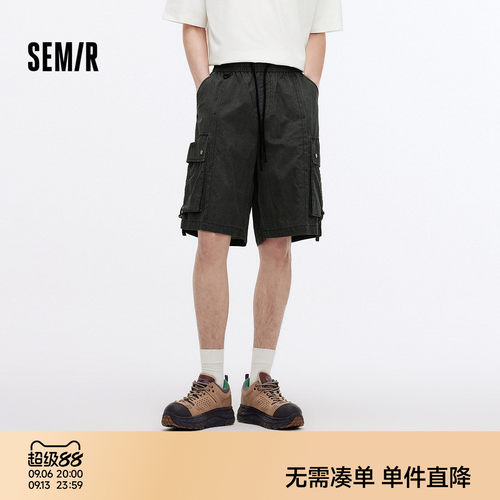 森马皱感肌理做旧水洗休闲短裤男