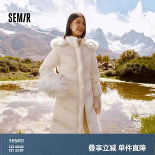 森馬羽絨服女長款 防水發(fā)熱鵝絨冬裝 可脫卸狐貍毛毛領(lǐng)連帽2024新款