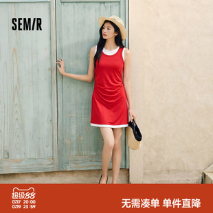 森马连衣裙女假两件背心裙刺绣潮流2025新款夏小心机显瘦短裙百搭