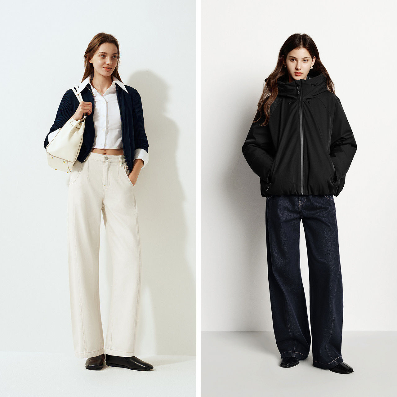 森马抓毛宽松弯刀拖地牛仔裤女