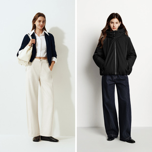 宽松分割抓毛拖地裤 女冬季 森马牛仔裤 显腿长弯刀裤 蜜蜂欢乐社