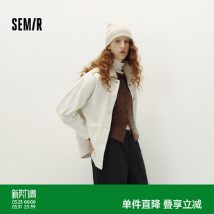 落肩宽松上衣时尚 灯芯绒翻领秋季 森马牛仔外套女中长款 森柔牛仔