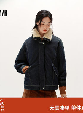 森马毛领oversize夹棉牛仔外套女