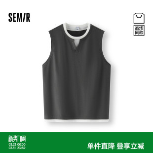 无袖 森马针织背心男韩系拼接假两件坎肩2025夏新款 t恤 商场同款