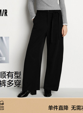 森马休闲裤女易打理西裤黑色长裤25冬新款阔腿裤通勤裤子女裤320G