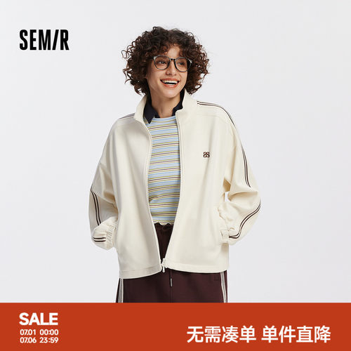 森马学院风立领肌理抽绳外套女