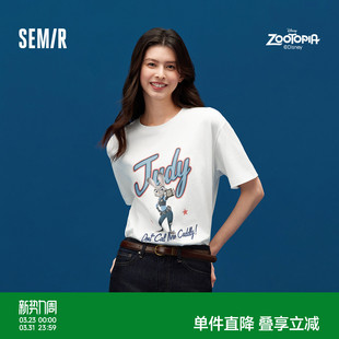 女生炸街上衣 卡通印花落肩宽松个性 森马疯狂动物城短袖 T恤女夏季