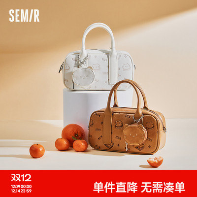 森马包包女斜挎包小众波士顿包手提保龄球包2025新款单肩包设计感