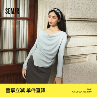 秋荡领薄款 森马长袖 显瘦2025新款 T恤女短款 上衣 不规则设计感修身