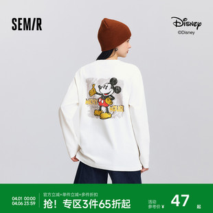 中长款 米奇宽松落肩复古风上衣 T恤女春季 森马迪士尼合作系列长袖
