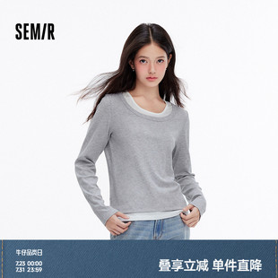 秋裝 森馬打底衫 女修身 顯瘦內搭可外穿拼接假兩件上衣長袖 百搭 時尚