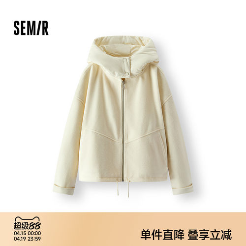 森马oversize仿呢拼接夹棉外套女