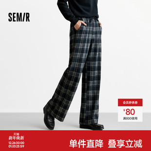 盐系慵懒裤 宽松25新款 子复古阔腿470G 女冬格子加绒长裤 森马休闲裤