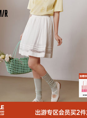 森马高腰蕾丝白色A字半身裙女
