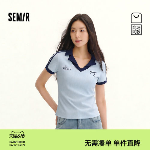 森马运动风凉感修身撞色POLO衫女