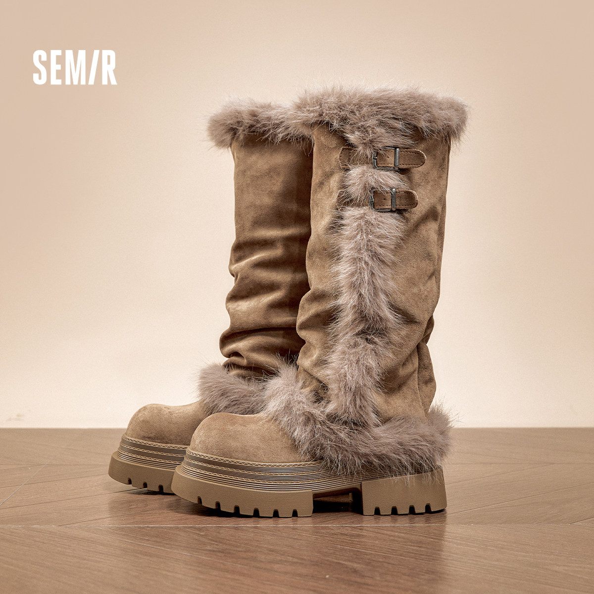 Semir新款长筒防寒厚底雪地靴女