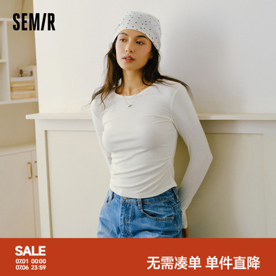 森马发热抓毛显瘦短款长袖T恤女