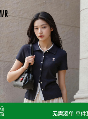 商场同款|森马POLO衫女夏小狗刺绣紧身正肩2026新款气质简约开衫