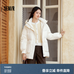 寬松插肩袖 商場同款 森馬羽絨服女中長款 三防連帽外套 2023冬新款