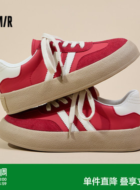 Semir女鞋红色德训鞋女款2026春夏新款复古百搭厚底增高休闲板鞋