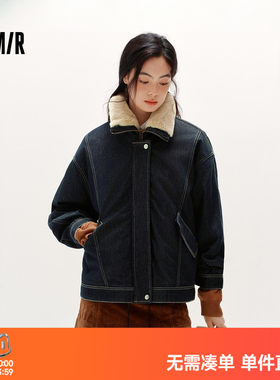 森马毛领oversize夹棉牛仔外套女