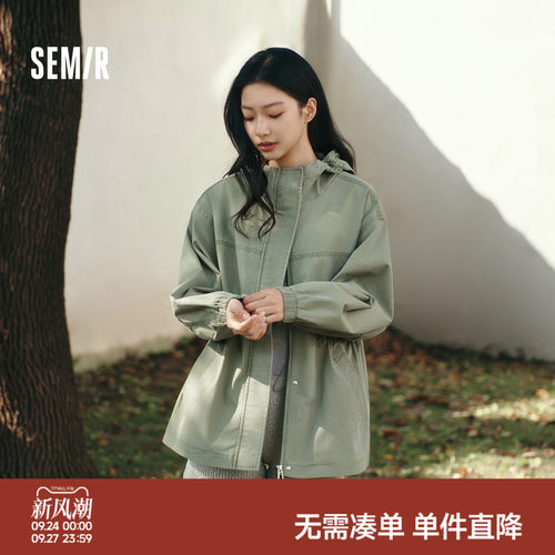 森马收腰宽松中长款牛仔外套女