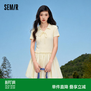 森马连衣裙女夏季 俏皮百搭甜美花苞短裙 polo领木耳边拼接2026新款