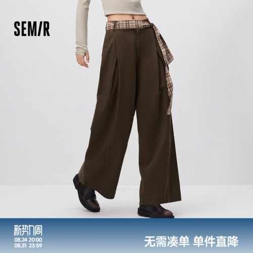 森马腰带打褶宽松阔腿休闲裤女